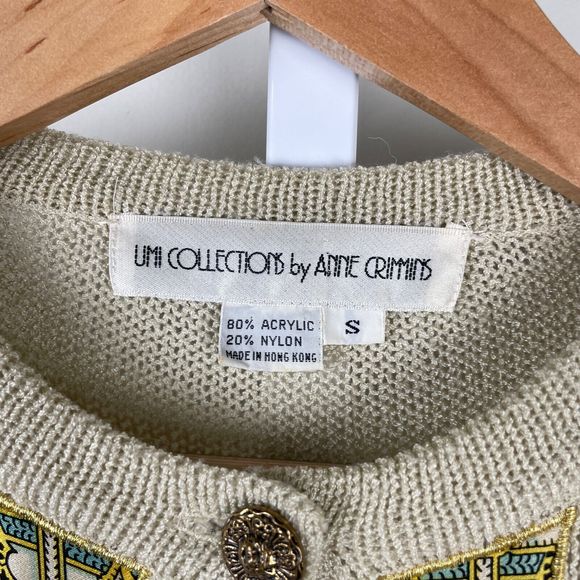Vintage‎ Umi Collections Knit Sweater Applique Anne Crimmins Beige Small - Picture 8 of 8